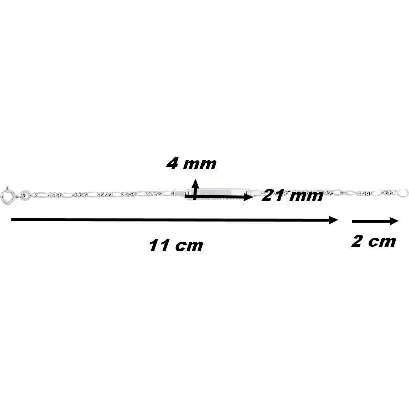Gourmette maille alternée 1+3 Enfant Or blanc 750/1000 ROBBEZ MASSON, dimensions
