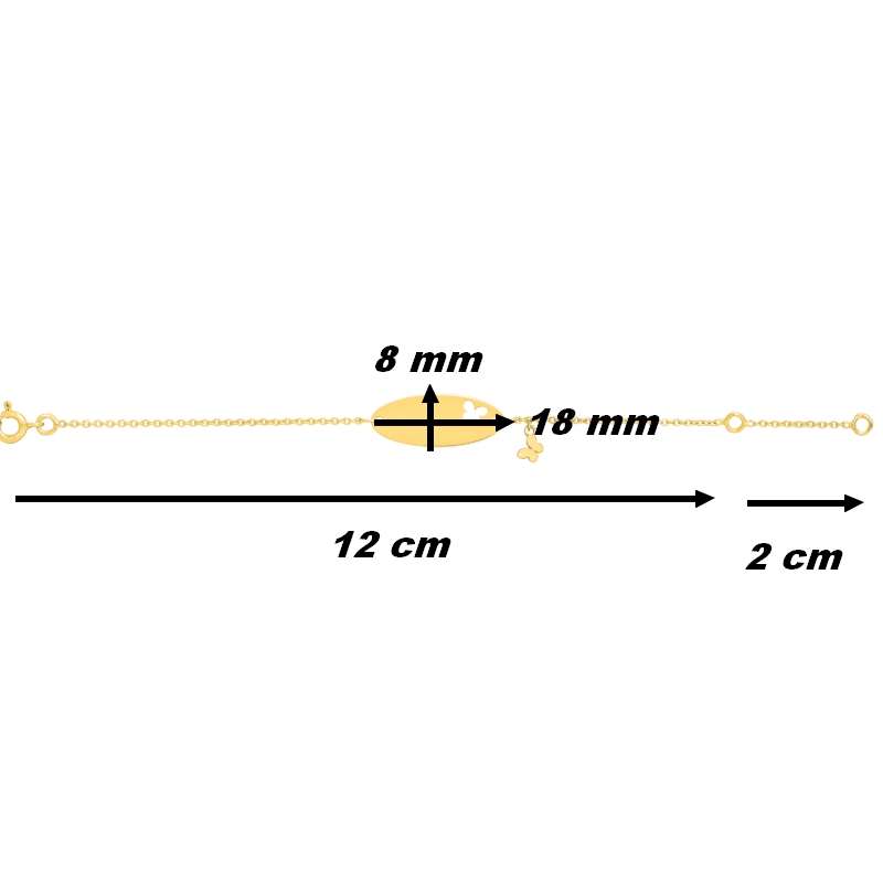 Gourmette Papillon Enfant Or jaune 750/1000 ROBBEZ MASSON, dimensions