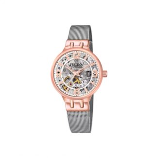 Montre Skeleton Automatique Femme FESTINA Acier inoxydable rose et gris F20581/1