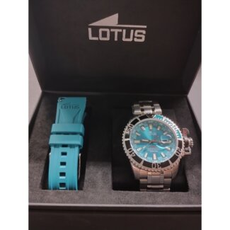 Coffret montre étanche LOTUS Homme Acier inoxydable et bracelet silicone bleu interchangeable 18938/1, coffret