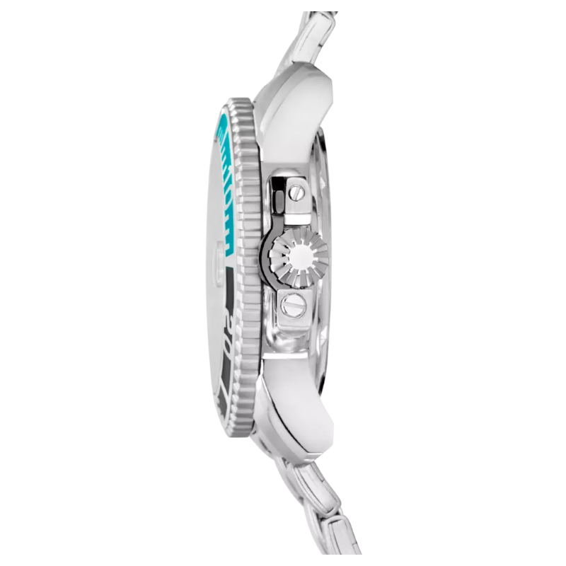 montre-etanche-homme-lotus-acier-inoxydable-18938-1-cote Coffret montre étanche LOTUS Homme Acier inoxydable et bracelet silicone bleu interchangeable 18938/1, vue de côté