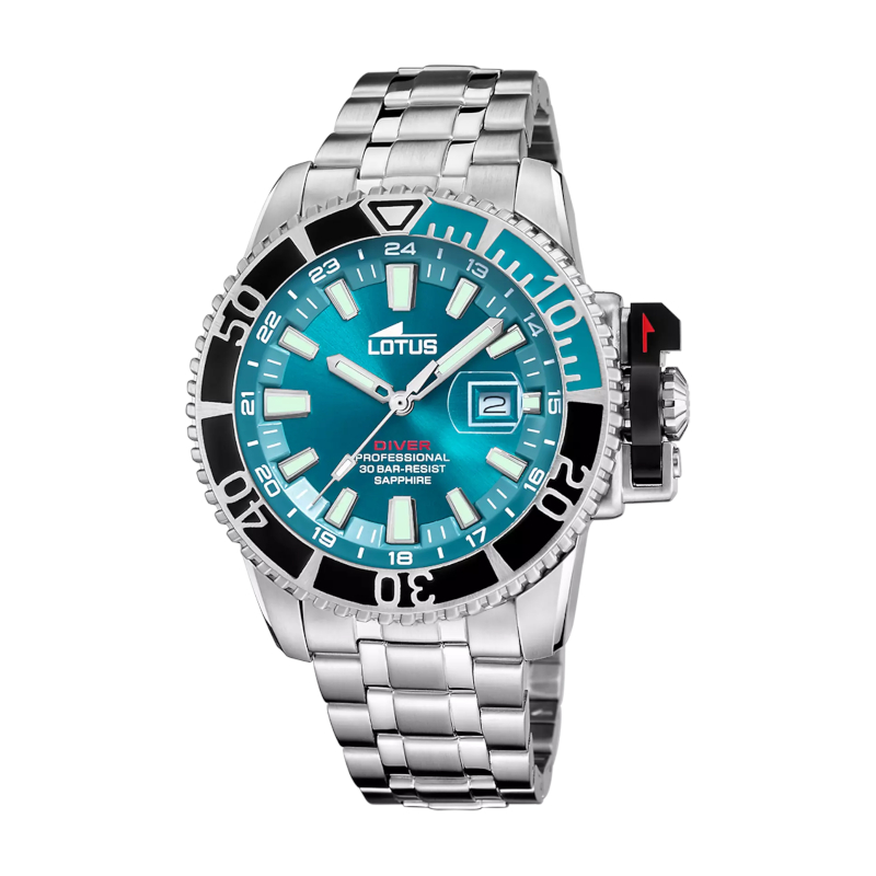 montre-etanche-homme-lotus-acier-inoxydable-18938-1 Coffret montre étanche LOTUS Homme Acier inoxydable et bracelet silicone bleu interchangeable 18938/1