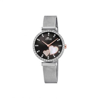 Montre Cœur Femme cadran noir Acier inoxydable Lotus 18616/4