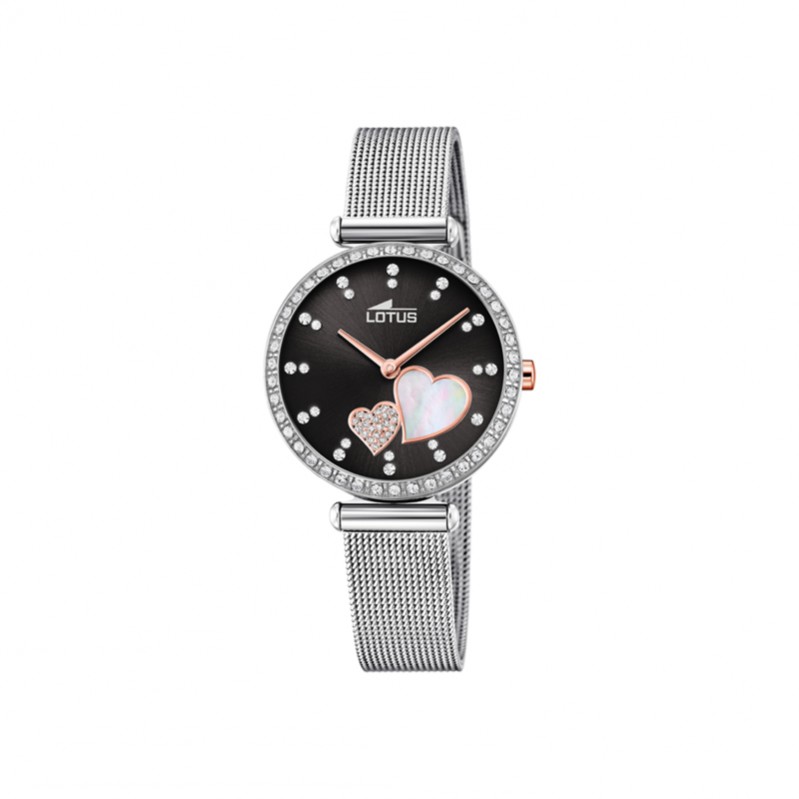montre-femme-acier-inoxydable-coeur-noir-lotus-18616-4 Montre Cœur Femme cadran noir Acier inoxydable Lotus 18616/4