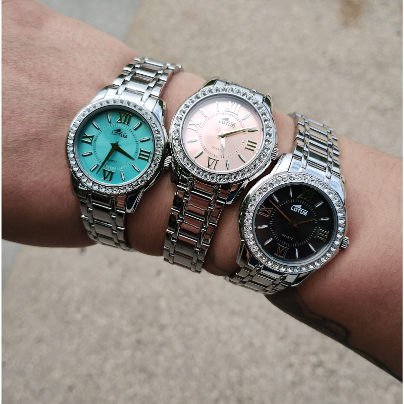 montre-femme-acier-inoxydable-lotus-bleu-turquoise-18887-3-couleurs Montre Femme noire, Acier inoxydable et Oxydes de zirconium LOTUS 18887/6, couleurs
