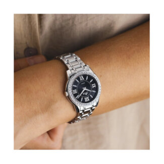 Montre Femme noire, Acier inoxydable et Oxydes de zirconium LOTUS 18887/6 portée