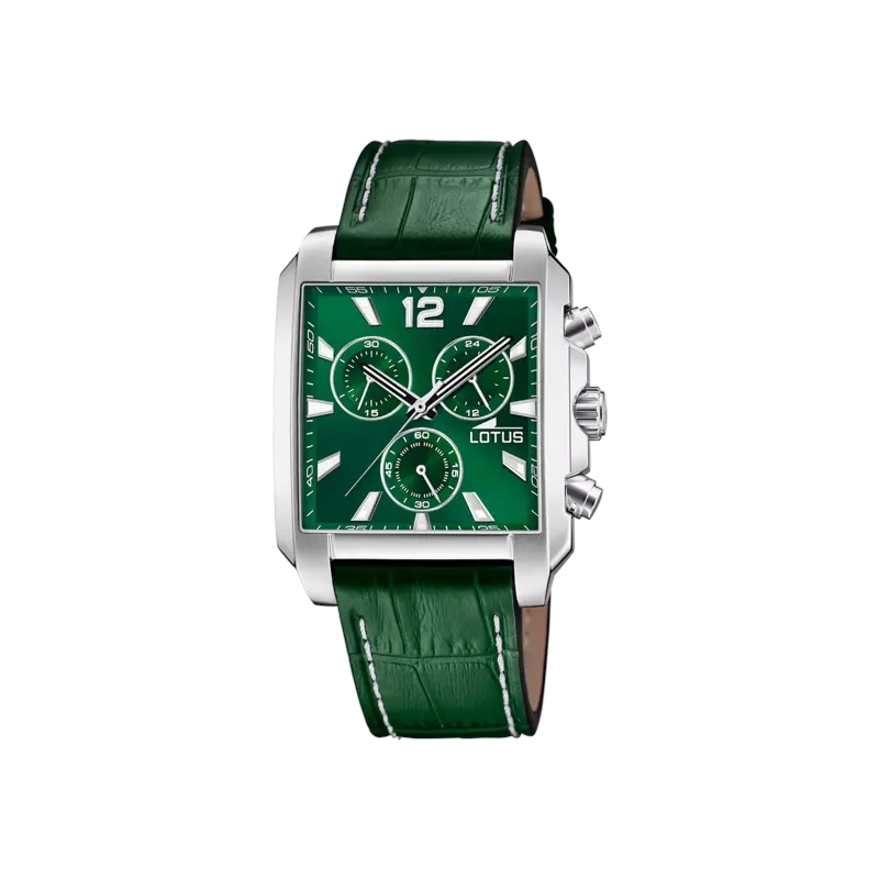 montre-homme-cuir-vert-acier-inoxydable-lotus-18851-3 Montre carrée Homme LOTUS cuir vert 18851/3