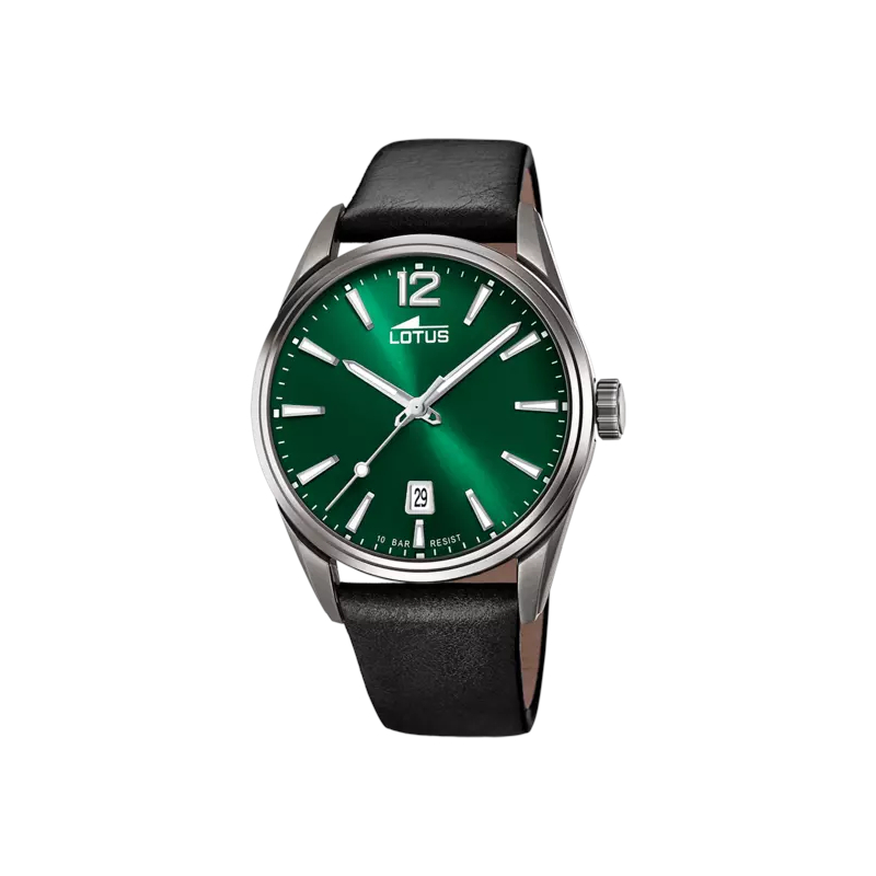 montre-homme-cuir-vert-lotus-18685-4 Montre Homme cadran vert, cuir marron foncé et Acier inoxydable LOTUS 18685/4