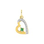 Pendentif Femme Cœur Or jaune 750/1000, Rhodium et Emeraude ROBBEZ MASSON