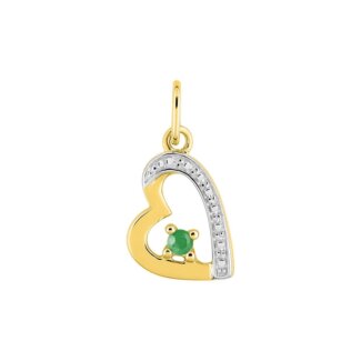 Pendentif Femme Cœur Or jaune 750/1000, Rhodium et Emeraude ROBBEZ MASSON