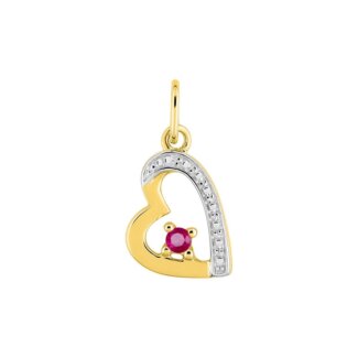 Pendentif Femme Cœur Or jaune 750/1000, Rhodium et Rubis ROBBEZ MASSON