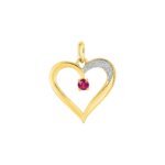 Pendentif Femme Cœur Or jaune 750/1000, Rhodium et Rubis ROBBEZ MASSON