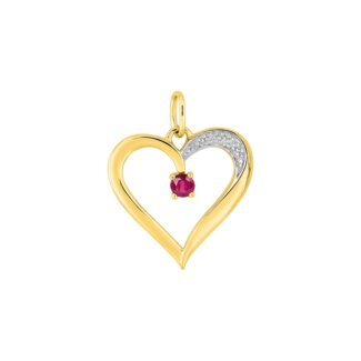 Pendentif Femme Cœur Or jaune 750/1000, Rhodium et Rubis ROBBEZ MASSON