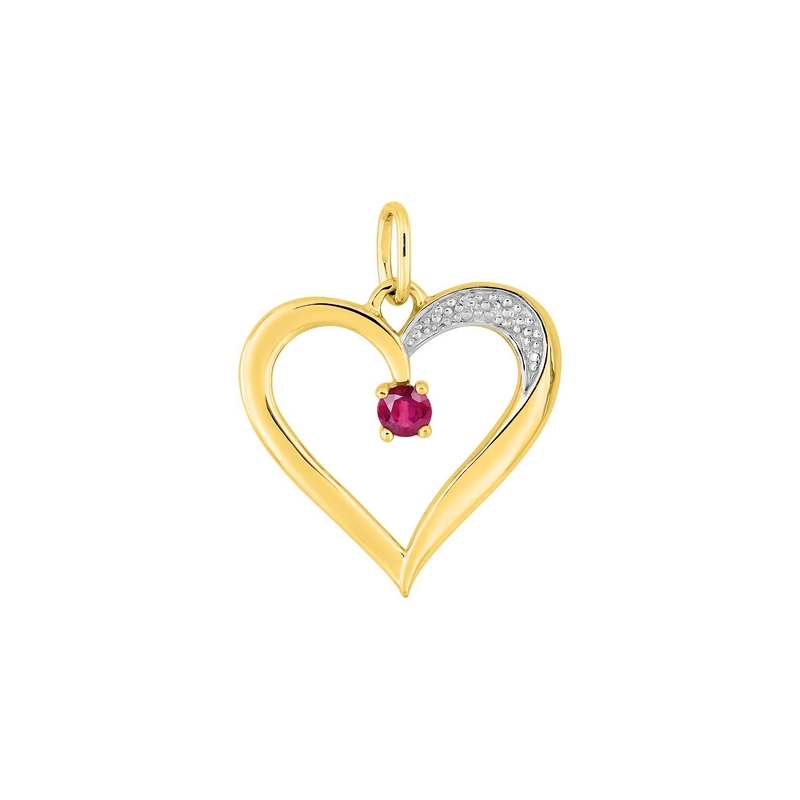 pendentif-coeur-femme-or-jaune-750-rhodium-Rubis-robbez-masson-P94R Pendentif Femme Cœur Or jaune 750/1000, Rhodium et Rubis ROBBEZ MASSON