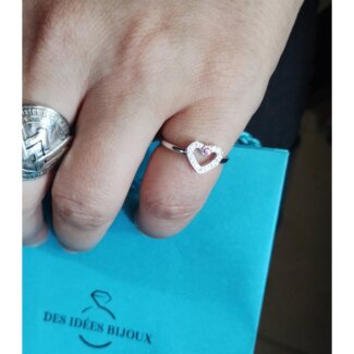 Bague Cœur Femme Or blanc 750/1000, Saphir rose et Diamants ORESSENCE, portée