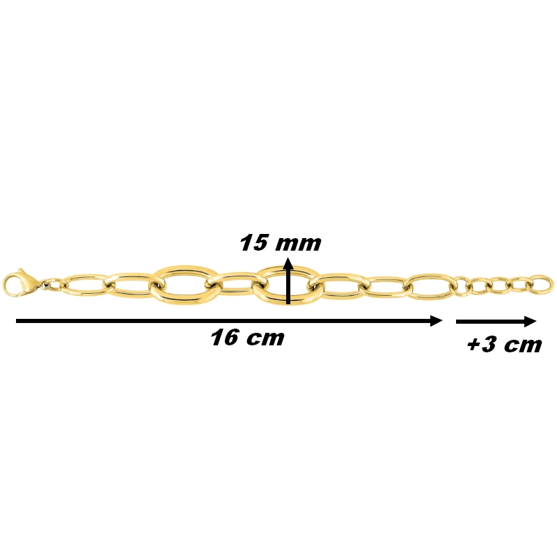 Bracelet-Femme-Acier-dore-inoxydable-robbez-masson-431260B-dimensions Bracelet chaîne Femme Acier inoxydable doré ROBBEZ MASSON, dimensions