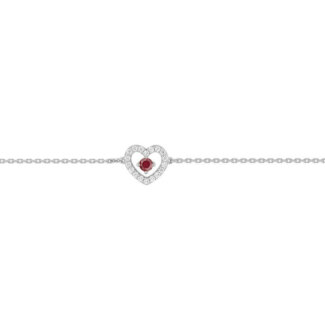 Bracelet Cœur Femme Or blanc, Oxydes de zirconium et Rubis 750/1000 ROBBEZ MASSON