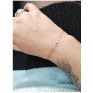 Bracelet Cœur Femme Or blanc, Oxydes de zirconium et Rubis 750/1000 ROBBEZ MASSON, porté