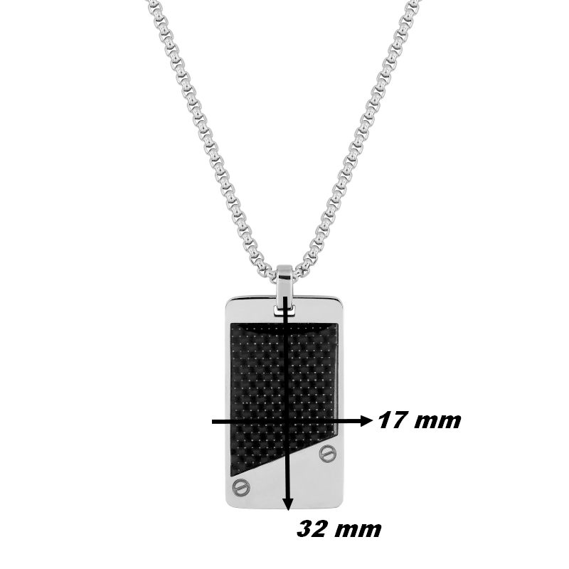 Collier-plaque-Homme-Acier-inoxydable-et-carbone-robbez-masson-432076-dimensions Collier Homme plaque Acier inoxydable et Carbone ROBBEZ MASSON, dimensions
