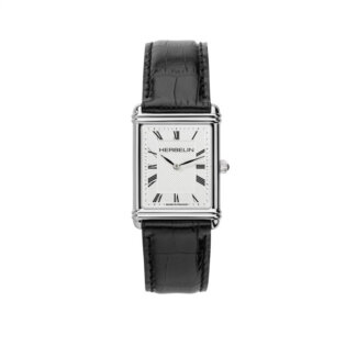 Montre Art Déco rectangulaire Homme cuir noir et Acier inoxydable HERBELIN 17468AP08