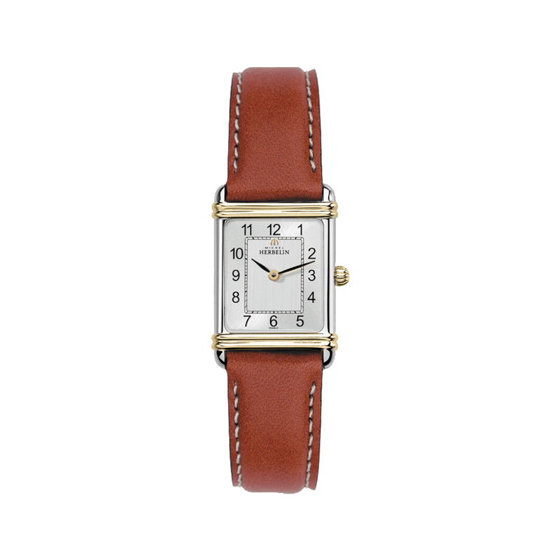 Montre Femme Art déco cuir marron et Acier inoxydable bicolore HERBELIN 17478T22GD