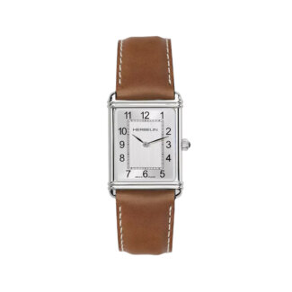 Montre Art Déco rectangulaire Homme cuir marron et Acier inoxydable HERBELIN 17468AP22GD