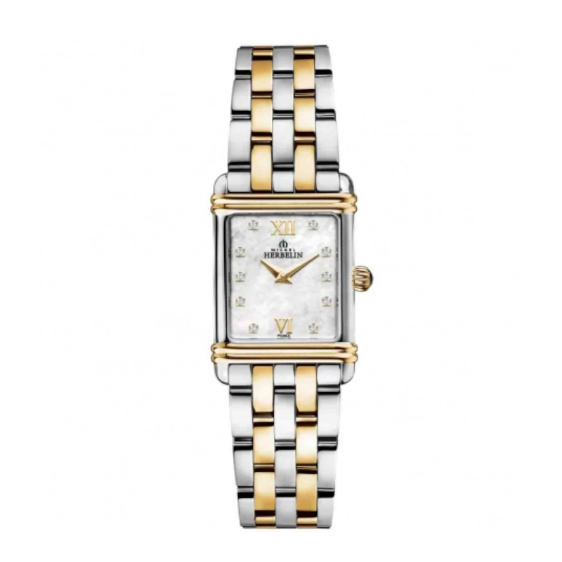 Montre-Art-deco-Femme-rectangulaire-Acier-inoxydable-bicolore-et-Oxydes-HERBELIN-17478BT59 Montre Art déco Femme rectangulaire Acier inoxydable bicolore et Oxydes de zirconium HERBELIN 17478BT59