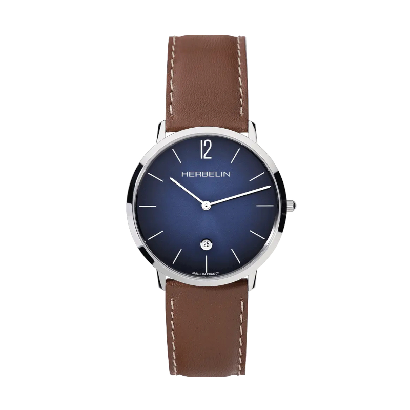 Montre-City-Homme-cuir-marron-et-Acier-inoxydable-HERBELIN-19515AP15GD Montre Homme City HERBELIN, Acier inoxydable et Cuir marron 19515AP15GD