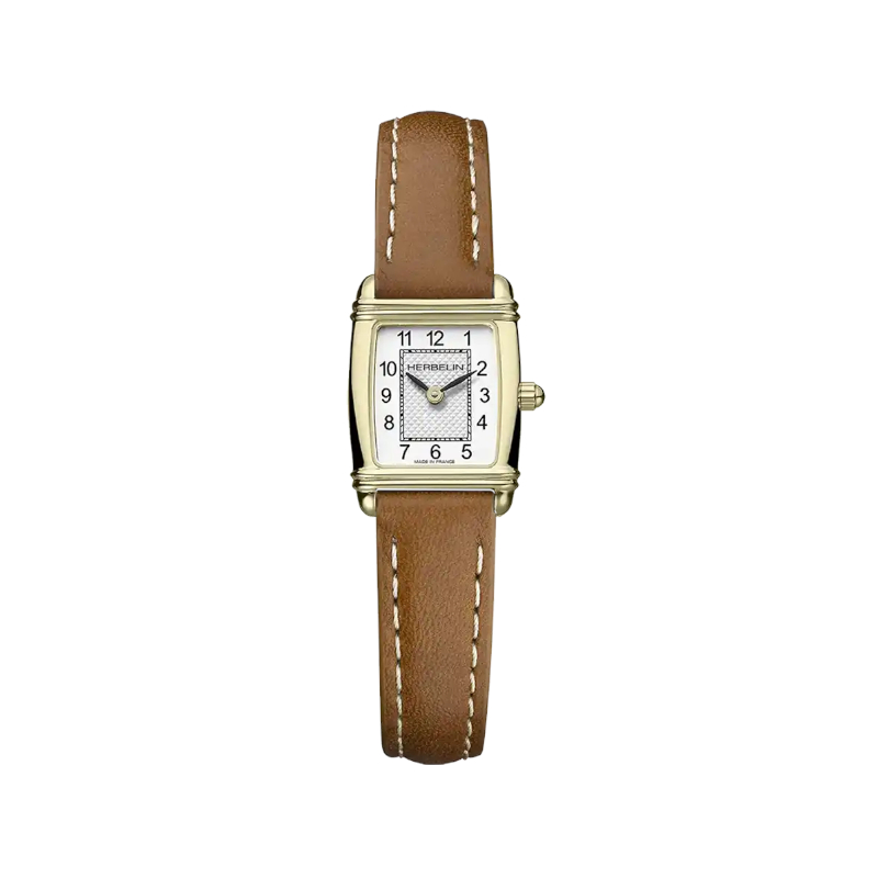 Montre-Femme-Art-deco-tonneau-cuir-marron-et-Acier-inoxydable-HERBELIN-17438P1N22GD Montre Femme Art déco tonneau cuir marron et Acier inoxydable HERBELIN 17438P1N22GD