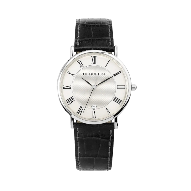 Montre-Homme-Classique-cuir-noir-et-Acier-inoxydable-HERBELIN-12248AP08 Montre Classique Homme cuir noir et Acier inoxydable HERBELIN 12248AP08
