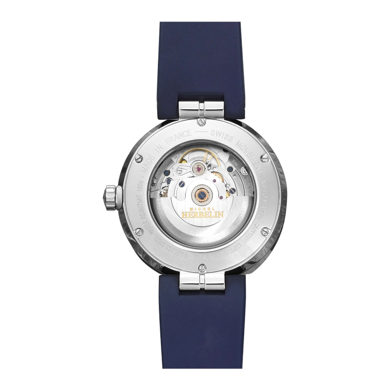 Montre-Newport-Automatique-Homme-Acier-inoxydable-et-Elastomere-FKM-HERBELIN-1768A15CB-arrière Montre Homme NEWPORT Automatique HERBELIN, Elastomère FKM et Acier inoxydable 1768A15CB, arrière