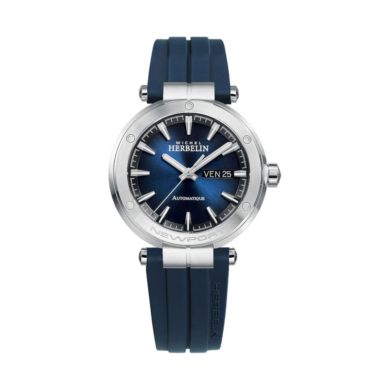 Montre-Newport-Automatique-Homme-Acier-inoxydable-et-Elastomere-FKM-HERBELIN-1768A15CB Montre Homme NEWPORT Automatique HERBELIN, Elastomère FKM et Acier inoxydable 1768A15CB