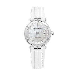 Montre Newport Femme Elastomère FKM blanc, Acier inoxydable et Diamants HERBELIN 14288AP89CW