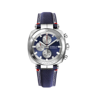 Montre Homme NEWPORT Héritage Chronographe HERBELIN, Acier inoxydable et cuir bleu 35664AP25