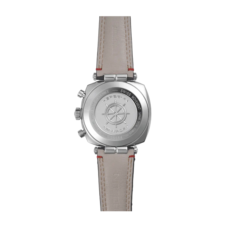 Montre-Newport-Heritage-Chronographe-Homme-tissu-bleu-et-Acier-inoxydable-HERBELIN-35664AP25-arrière Montre Homme NEWPORT Héritage Chronographe HERBELIN, Acier inoxydable et cuir bleu 35664AP25, arrière