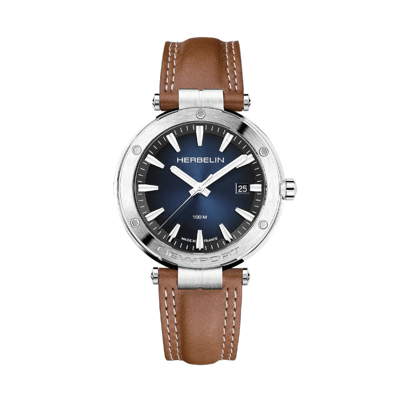 Montre Homme NEWPORT HERBELIN, Acier inoxydable et Cuir marron 12288A15GD