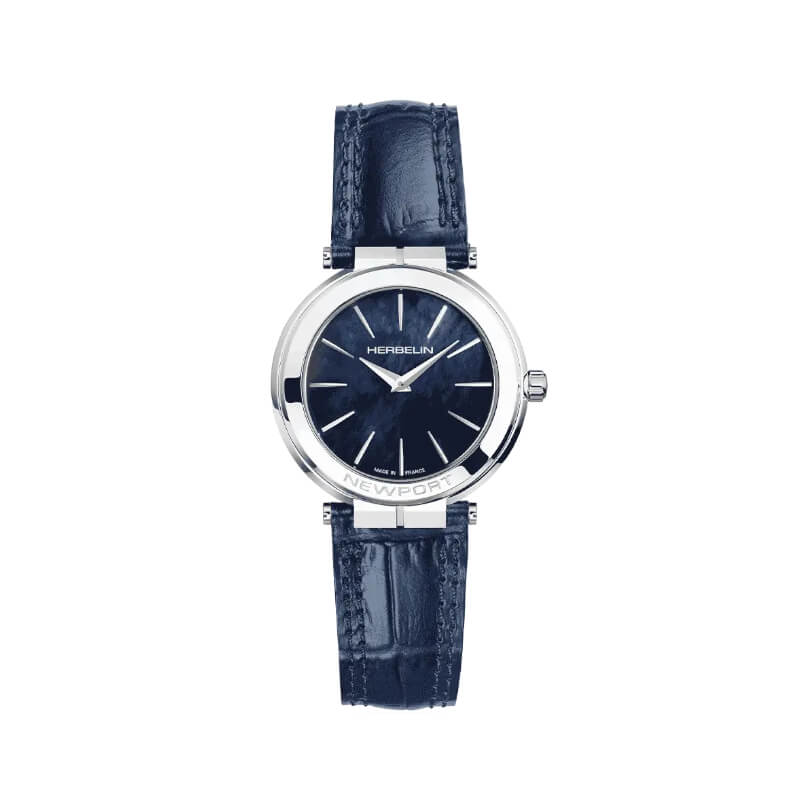 Montre-Newport-slim-Femme-cuir-bleu-et-Acier-inoxydable-HERBELIN-16922AP60BL Montre Newport slim Femme cuir bleu et Acier inoxydable HERBELIN 16922AP60BL