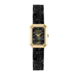 Montre Femme Octogone HERBELIN Acier inoxydable doré et Cuir noir 17446P49