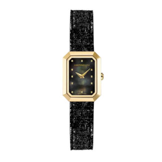 Montre Femme Octogone HERBELIN Acier inoxydable doré et Cuir noir 17446P49