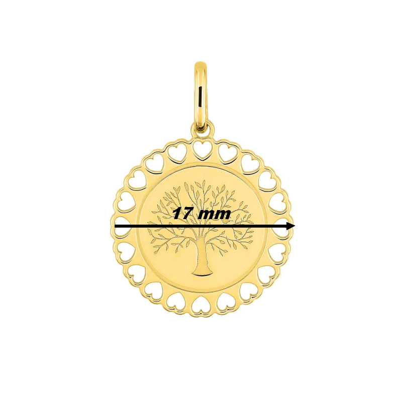 Pendentif médaille Femme Arbre de vie, Cœurs, Plaqué Or ROBBEZ MASSON, diamètre
