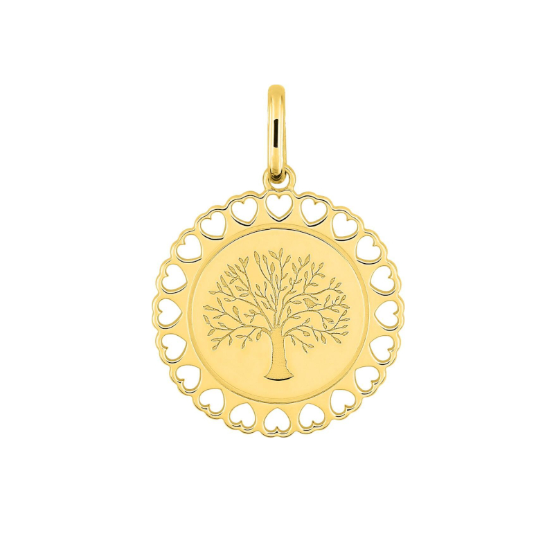 Pendentif médaille Femme Arbre de vie, Cœurs, Plaqué Or ROBBEZ MASSON