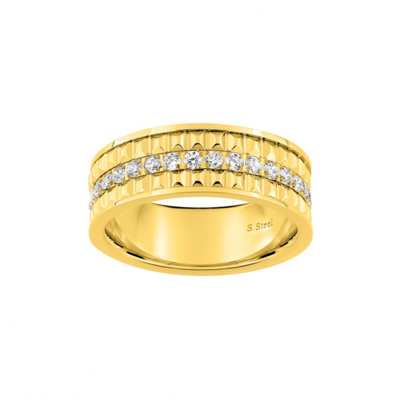 bague-femme-acier-inoxydable-doré-et-oxydes-robbez-masson-437143 Bague Femme Acier inoxydable doré et Oxydes de zirconium ROBBEZ MASSON