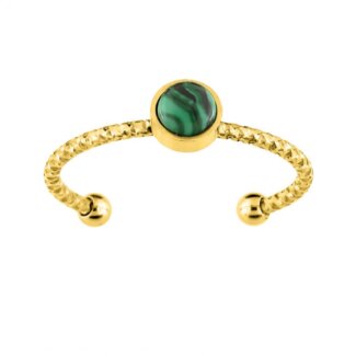 Bague ouverte Femme Acier inoxydable doré et Malachite synthétique ROBBEZ MASSON