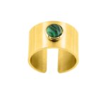 Bague large ouverte Femme Acier inoxydable doré et Malachite synthétique ROBBEZ MASSON