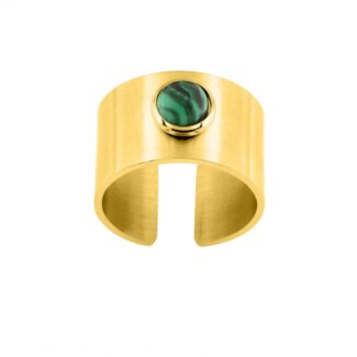 Bague large ouverte Femme Acier inoxydable doré et Malachite synthétique ROBBEZ MASSON
