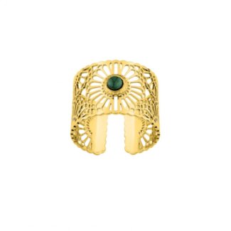 Bague ouverte Femme Acier inoxydable doré et Malachite synthétique ROBBEZ MASSON