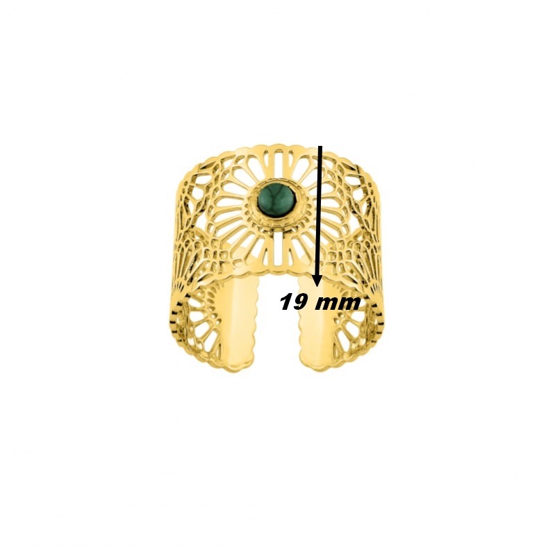 Bague ouverte Femme Acier inoxydable doré et Malachite synthétique ROBBEZ MASSON, largeur