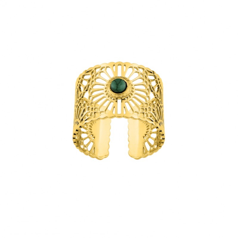 Bague ouverte Femme Acier inoxydable doré et Malachite synthétique ROBBEZ MASSON