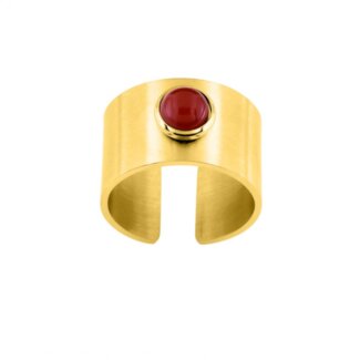 Bague large ouverte Femme Acier inoxydable doré et pierre rouge synthétique ROBBEZ MASSON