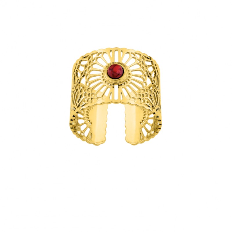 bague-ouverte-femme-acier-inoxydable-doré-pierre-rouge-robbez-masson-437155 Bague ouverte Femme Acier inoxydable doré et pierre rouge synthétique ROBBEZ MASSON